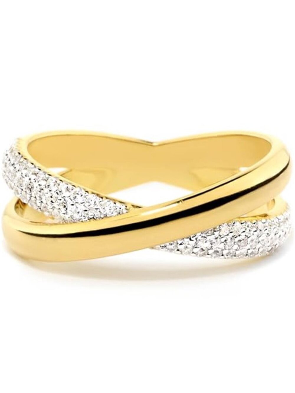 18K Gold Plated Criss Cross Ring Two Tone X Crossover Stackable Band
